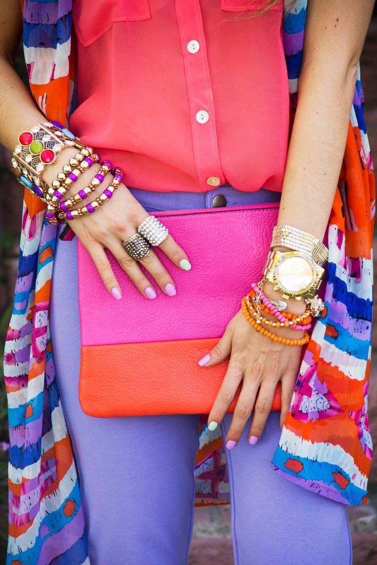Bright neon street style outfit