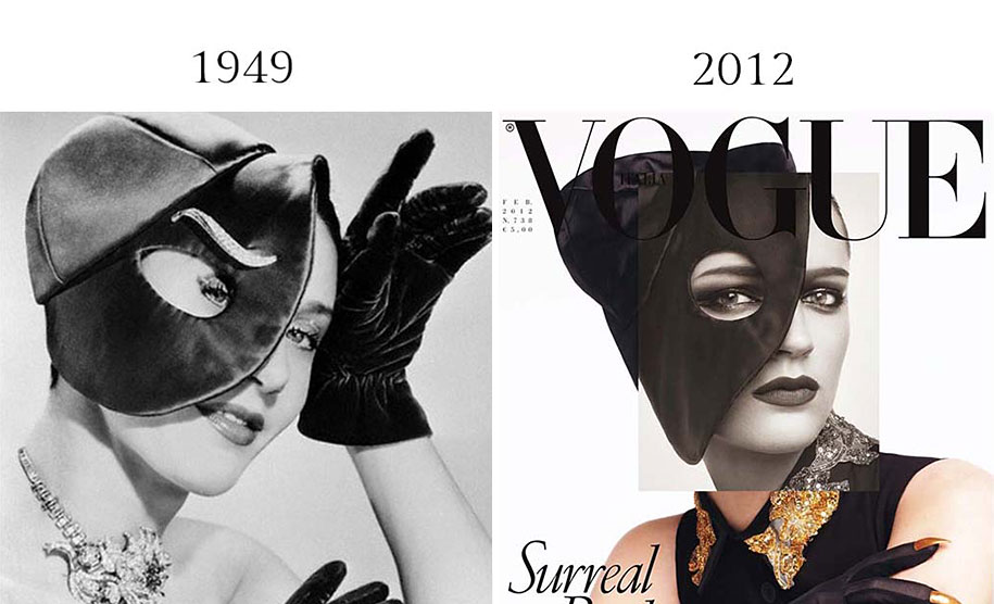 Part Nouveau comparison of classic and modern fashion imagery
