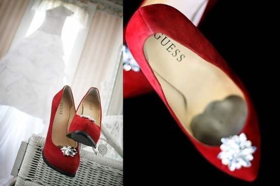Bright embellished heels for a wedding look