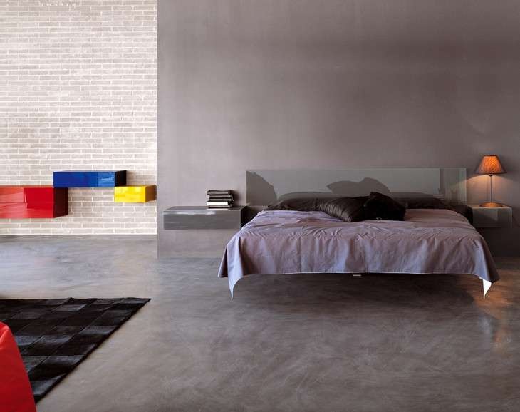 Designer floating bed with soft textiles