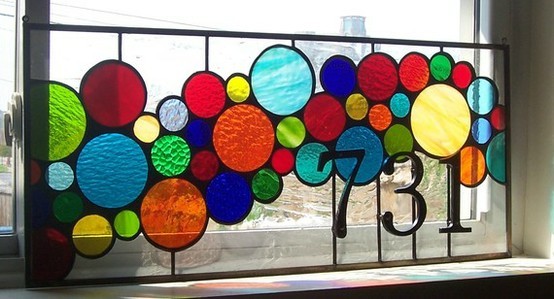 Wide stained-glass window section