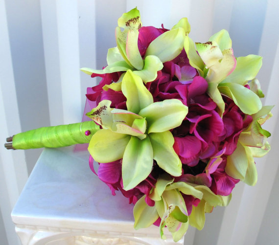 Hand-tied wedding bouquet with natural stems