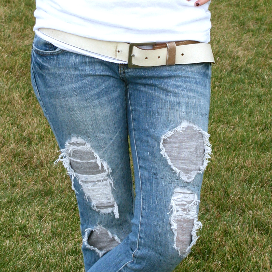 Ripped jeans refashion with patches