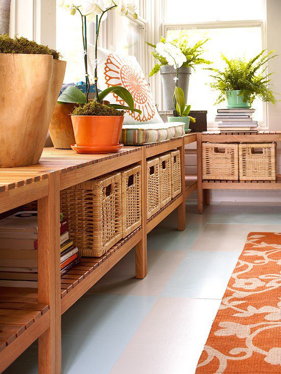 Inviting sunroom with cozy colourful styling