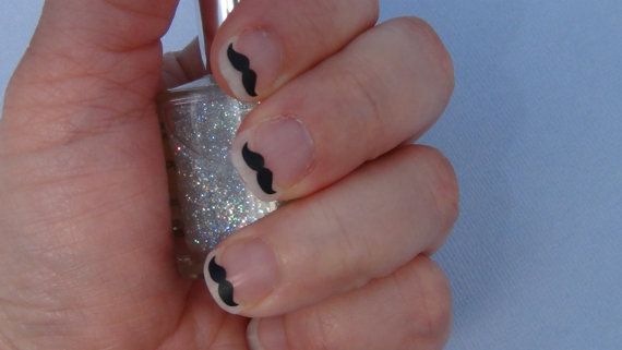 Mustache nail design on short nails