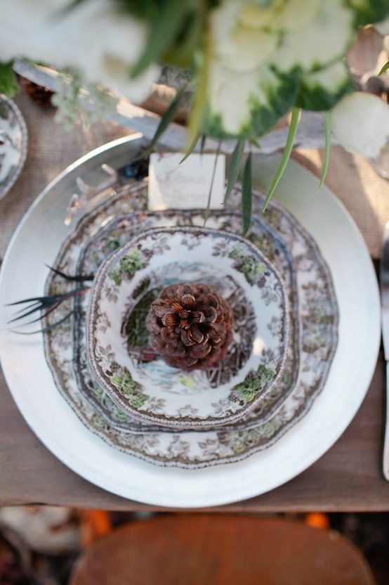 Ivory winter tablescape detail