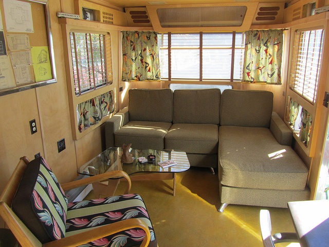Caravan living area with soft furnishings