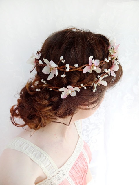 Bridal floral crown side view