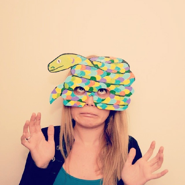 Coiled multicolor snake cardboard mask