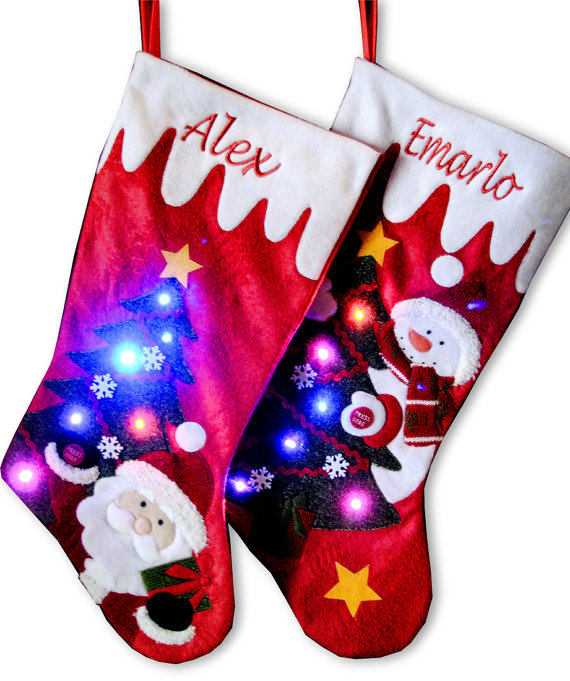 Light Up Snowman Santa Personalized Christmas Stockings