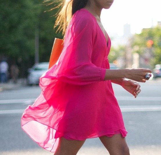 Hot pink outerwear styling