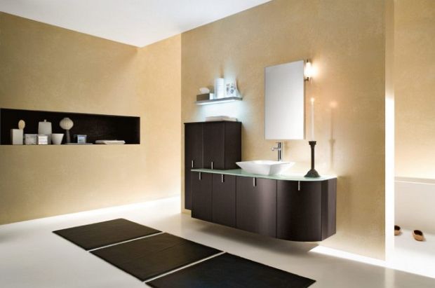 Modern bathroom with bright vanity wall