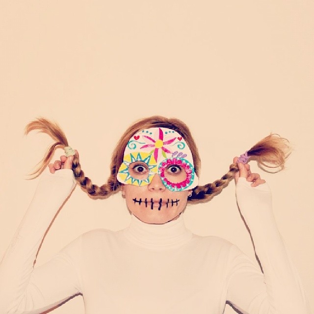 Sugar skull cardboard eye mask with stitched mouth makeup