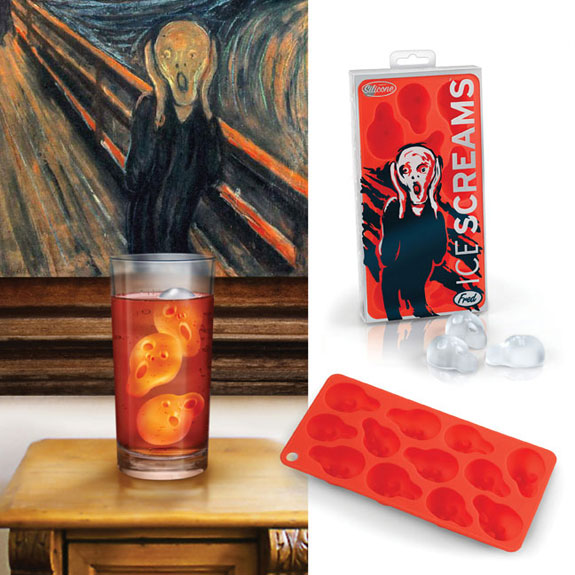 Ice Screams Munch scream face ice cubes in a tall glass