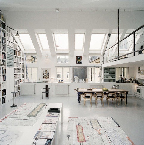 Attic desk and shelving layout