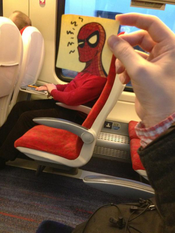 Cartoon head matched to train passenger