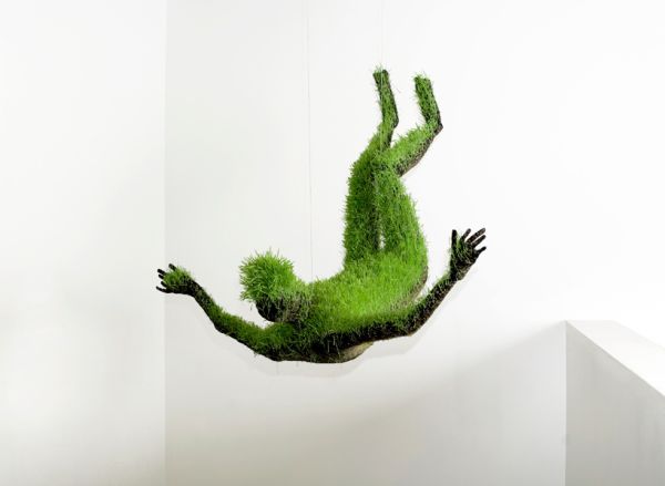 Mathilde Roussel hanging grass sculptures installation view