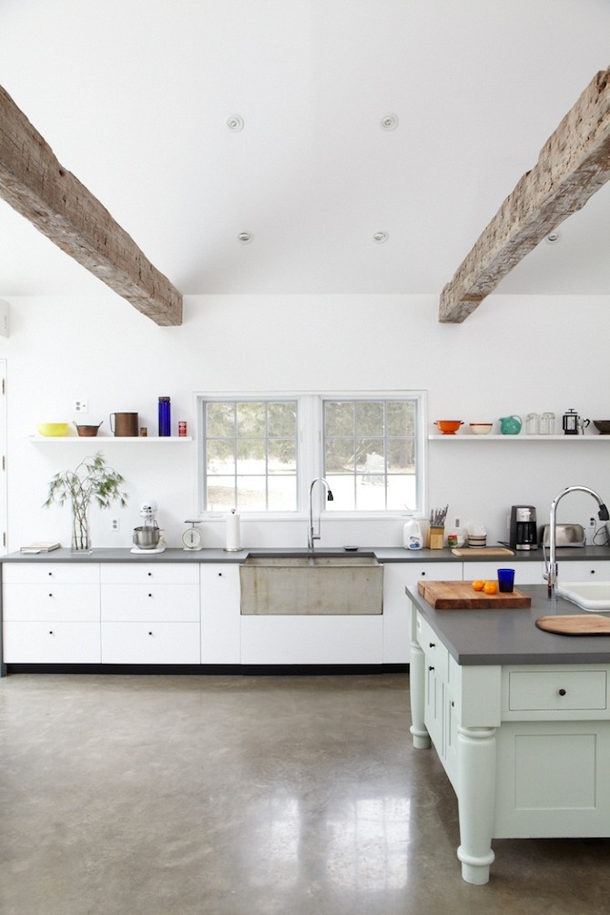 Restored wood and contemporary detailing inside the farmhouse