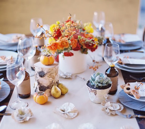 Seasonal gourd and leaf table setting
