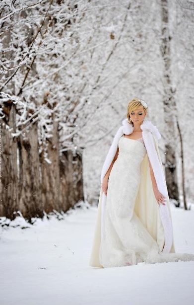 Winter bridal cloak with formal drape