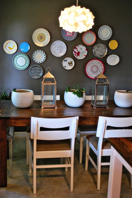 Eclectic plate wall with vintage pieces