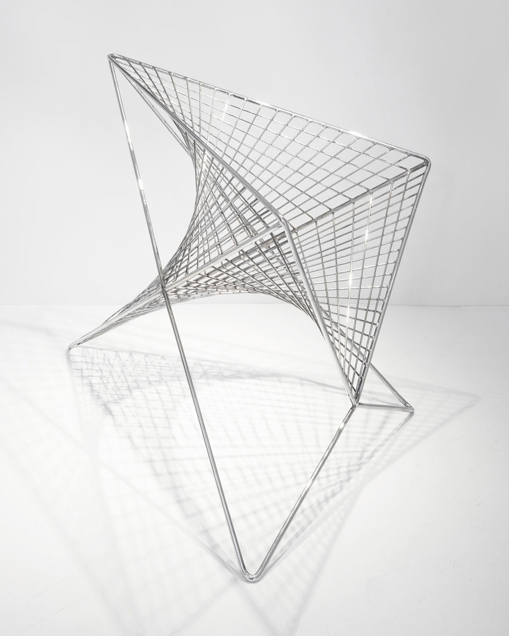 Chrome wire chair forming a hyperbolic saddle grid