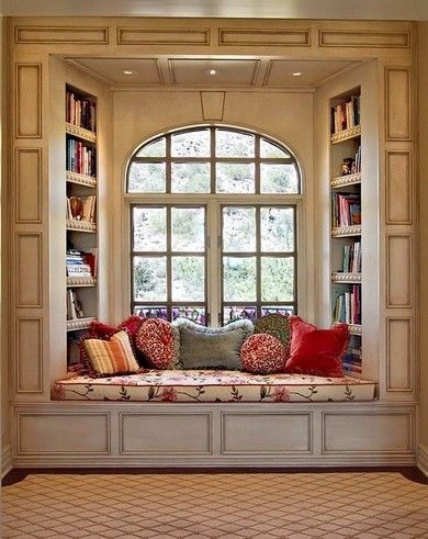 Small window seat with soft textiles