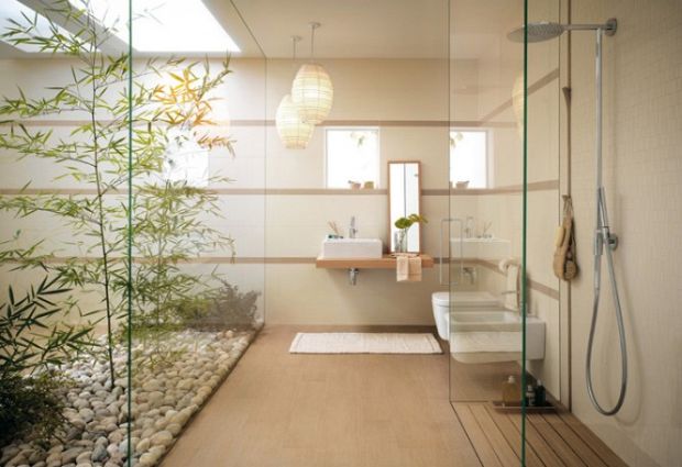 Modern bathroom with freestanding tub