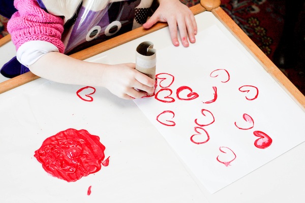 Toilet paper roll heart stamp