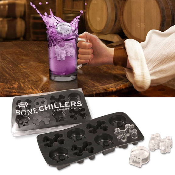 Bone Chillers skull and crossbones ice tray with purple drink splash
