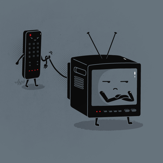 Remote control walking away after unplugging a grumpy television