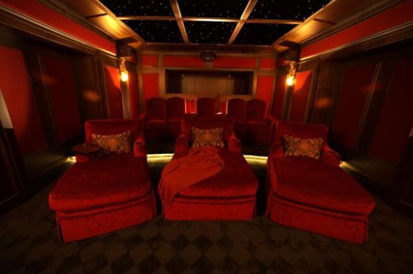 Home cinema interior with dramatic lighting