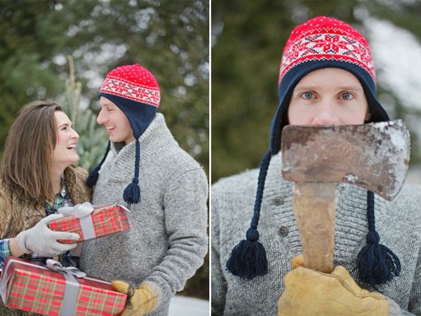 Engaged couple in winter holiday session