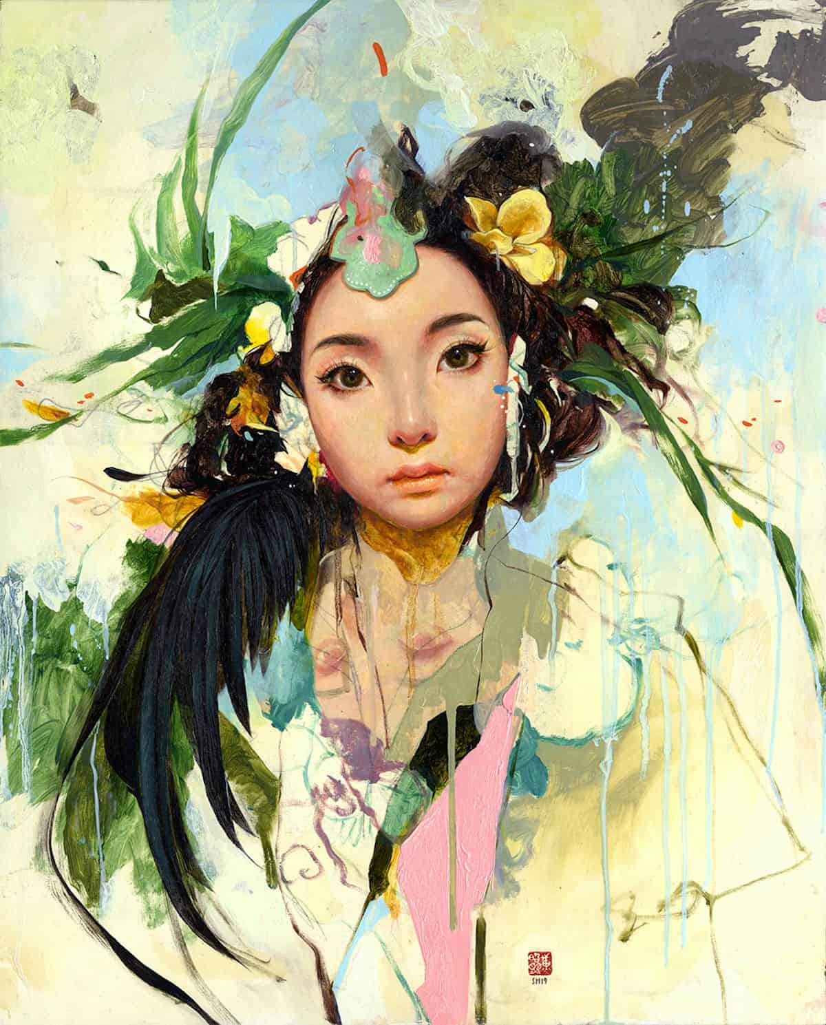 Portrait by Soey Milk with loose brushwork around a refined figure