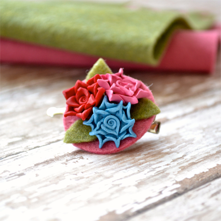 Clay and felt flower clip