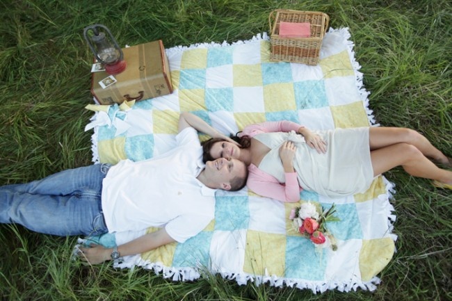 Engagement picnic with soft natural light