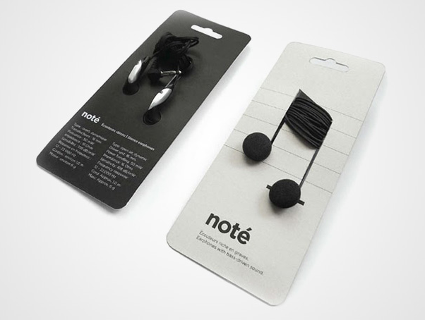note earphones packaging forming musical notes with the earbuds