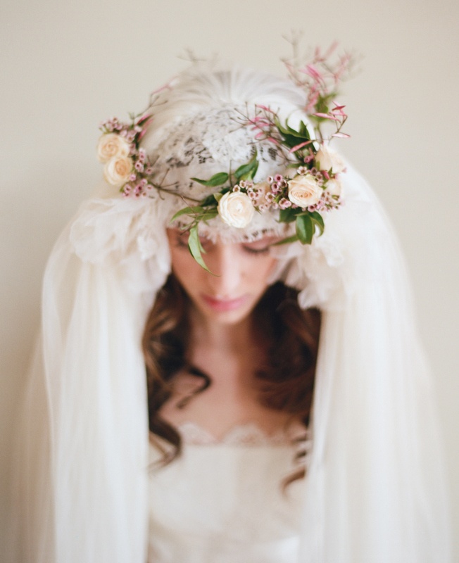 Bridal flower crown with garden blooms