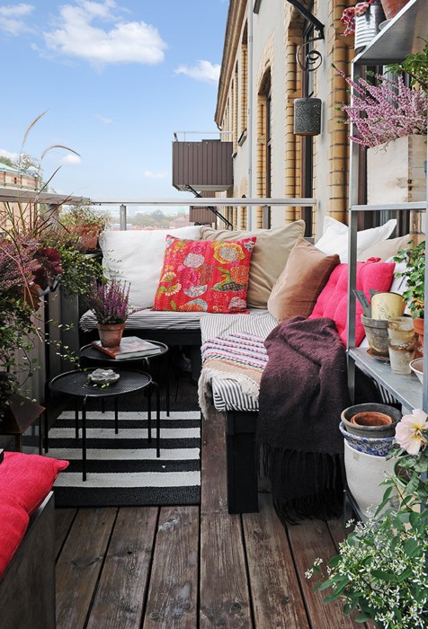 Tall balcony planting and furniture