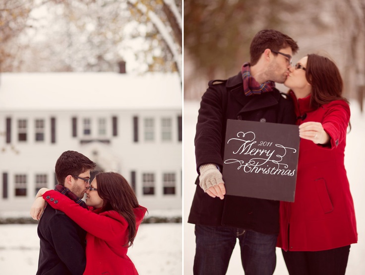 Holiday engagement portrait with festive winter styling