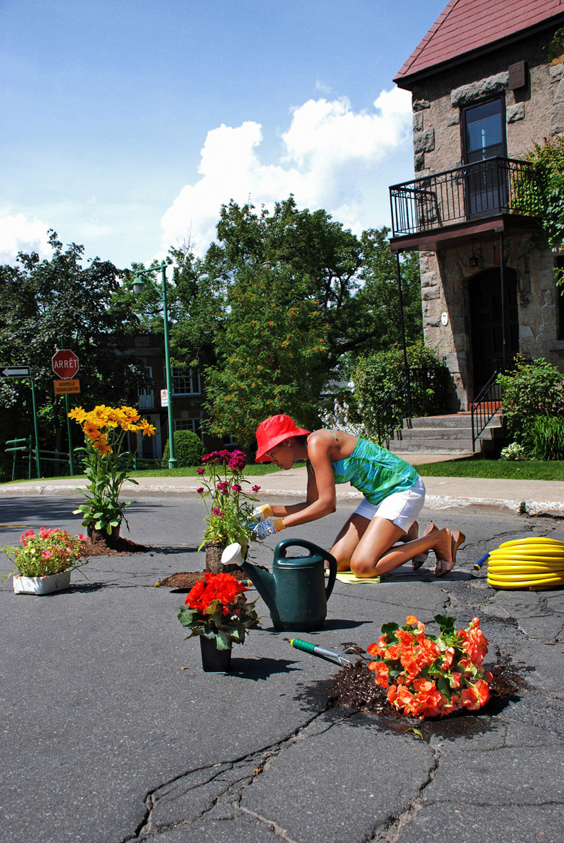 Luciano and Ficca pothole photograph with staged props