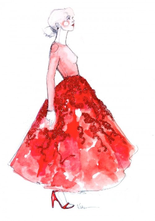 Glittering dress detail in Katie Rodgers fashion illustration