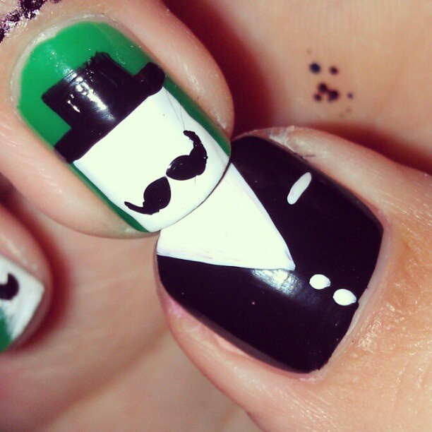 Colorful mustache nail art
