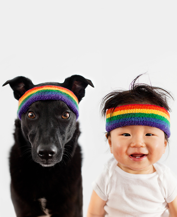 Baby Jasper and rescue dog Zoey in coordinated look