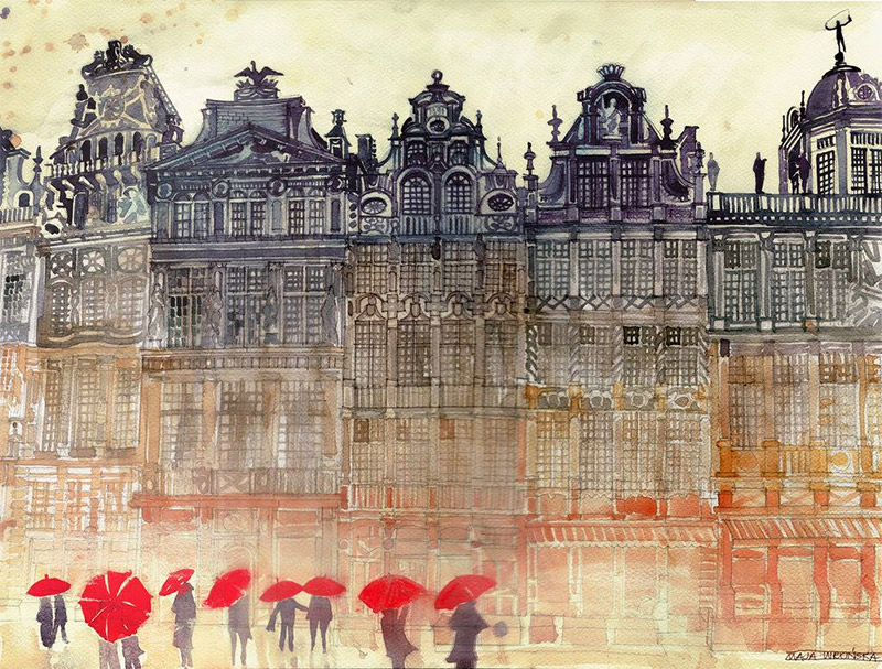 Watercolor cityscape by Maja Wrońska
