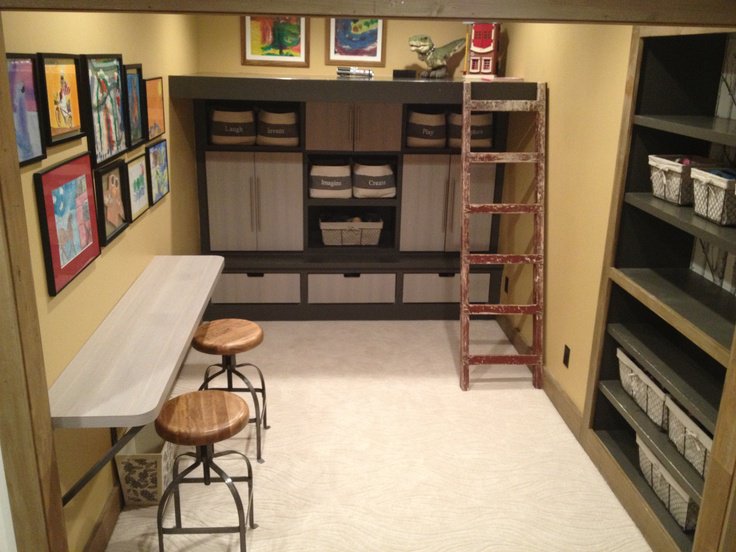 Playroom zones in a finished basement