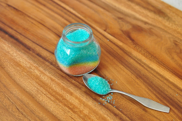 Rainbow lavender bath salts in jars