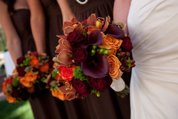 Rustic fall wedding flowers with ribbon wrap