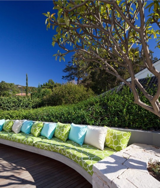 Wooden outdoor bench with backrest