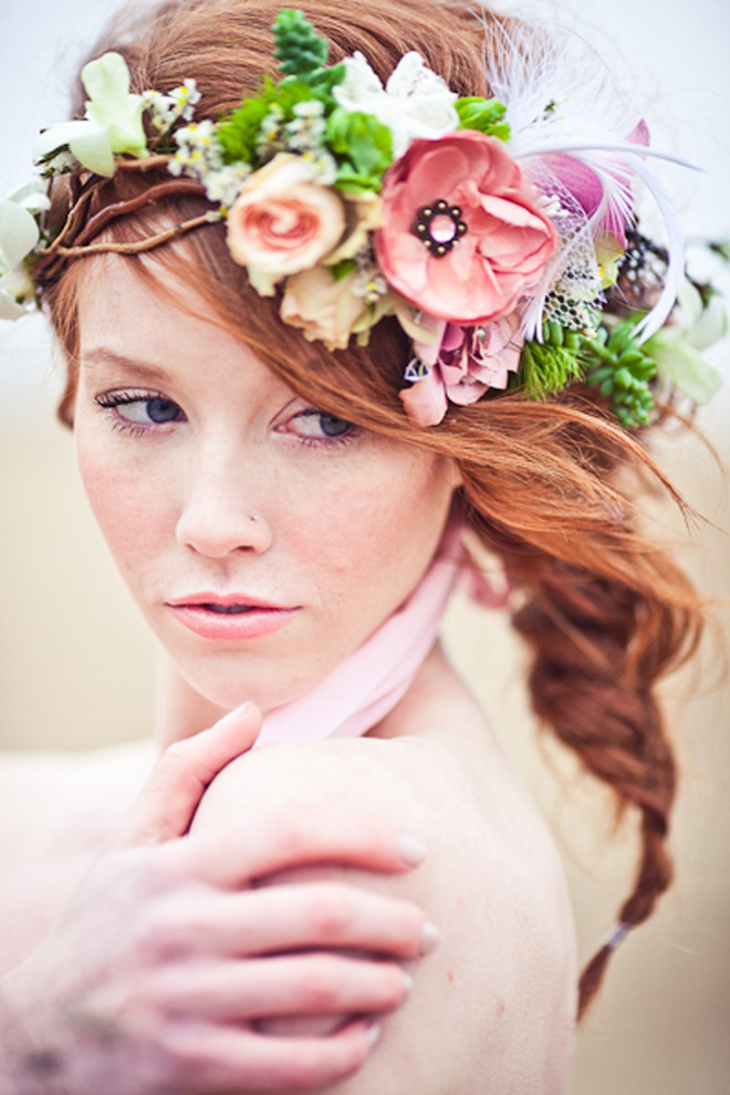 Outdoor bridal floral crown portrait